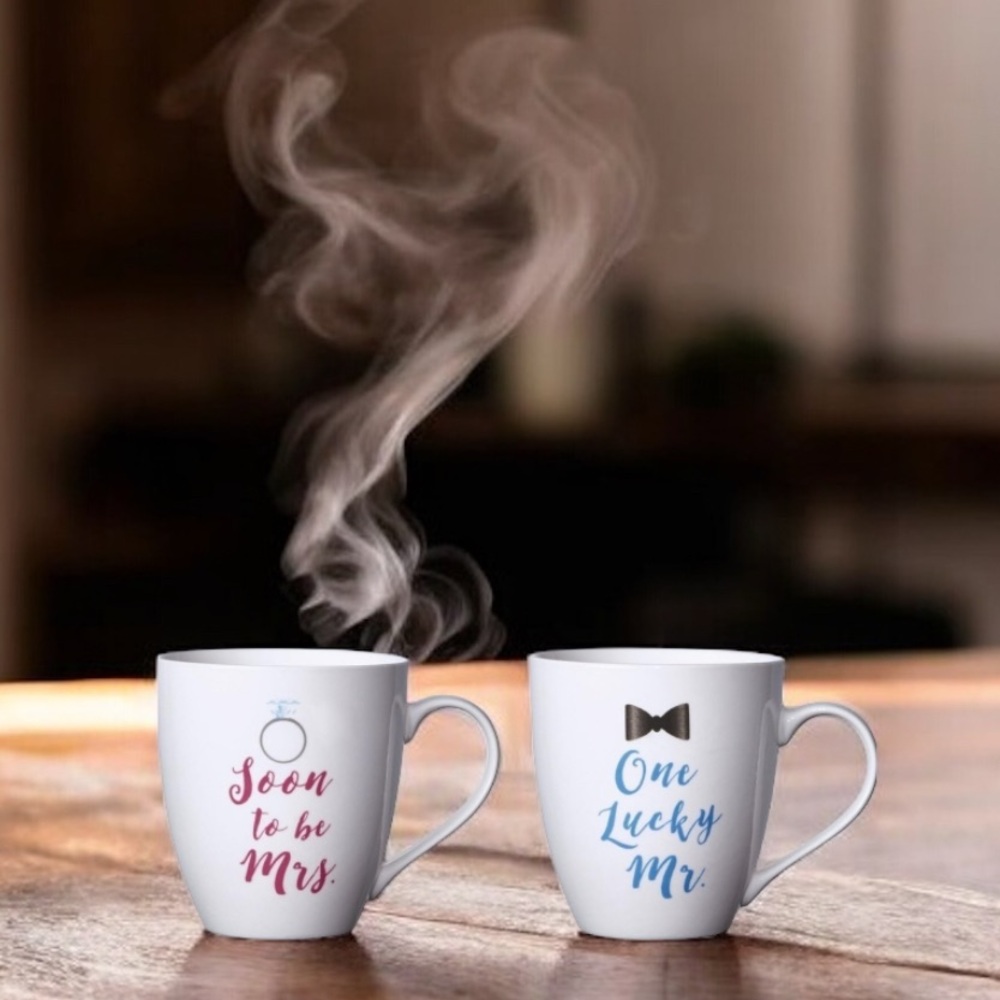 PFALTZGRAFF “SOON TO MRS” & “ONE LUCKY MR” MUG SET WEDDING ENGAGEMENT GIFT